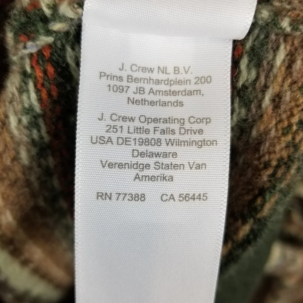 J. Crew Mens Fair Isle‎ Crewneck Sweater Green Brown Lambswool Blend Sz M